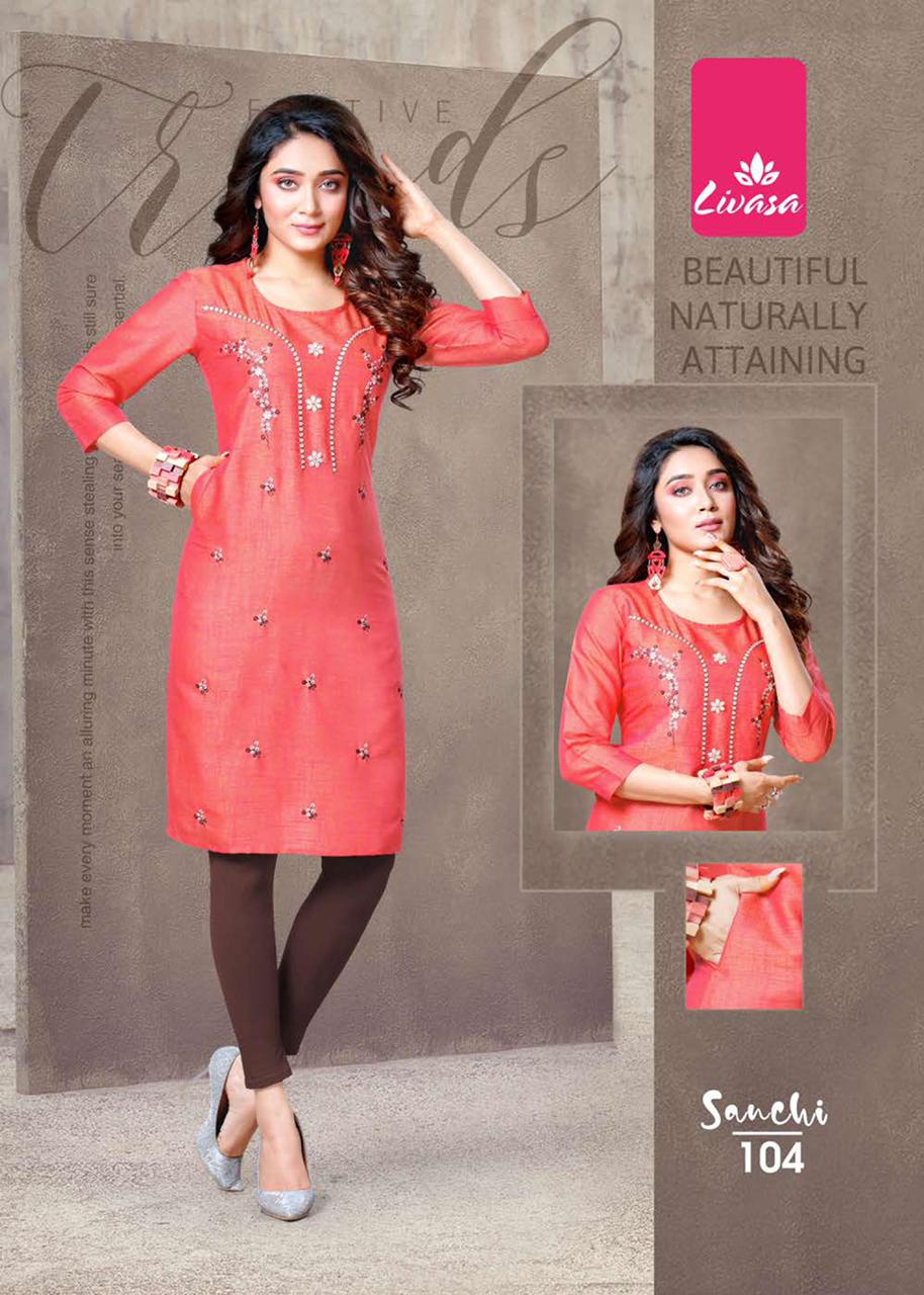 Livasa Sanchi Ethnic Wear Rayon Embroidery Design Fancy Latest Kurti Collection